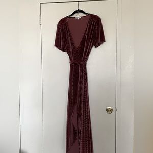 Baltic Born Andy Ribbed Velvet Wrap Dress | Dark Rose | Large